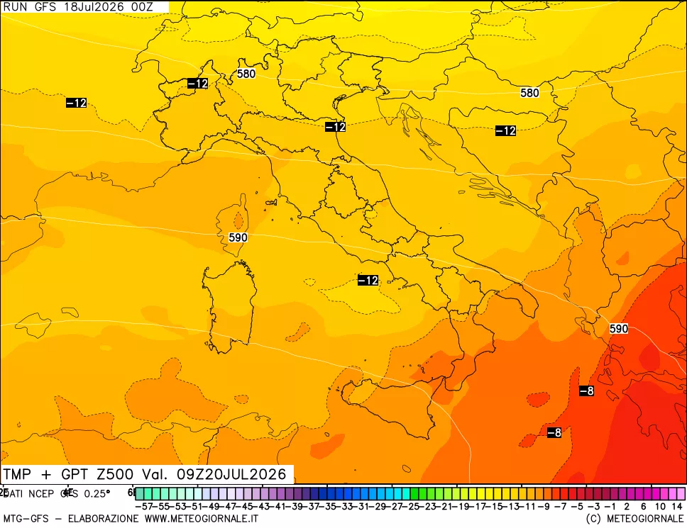 mappa 500 hPa Temp + GPT