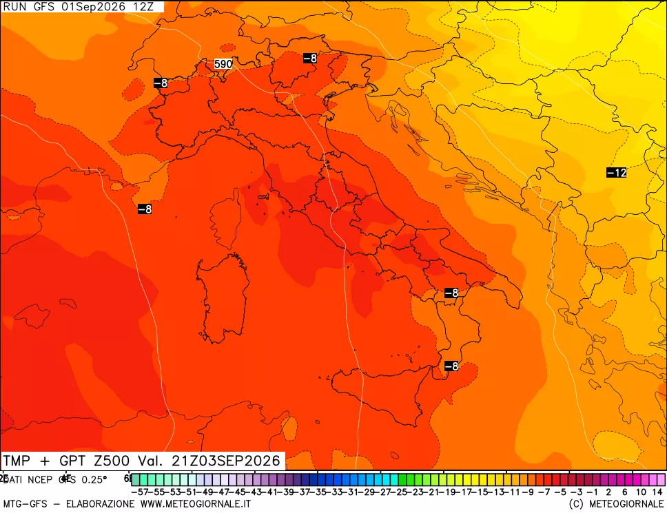 mappa 500 hPa Temp + GPT