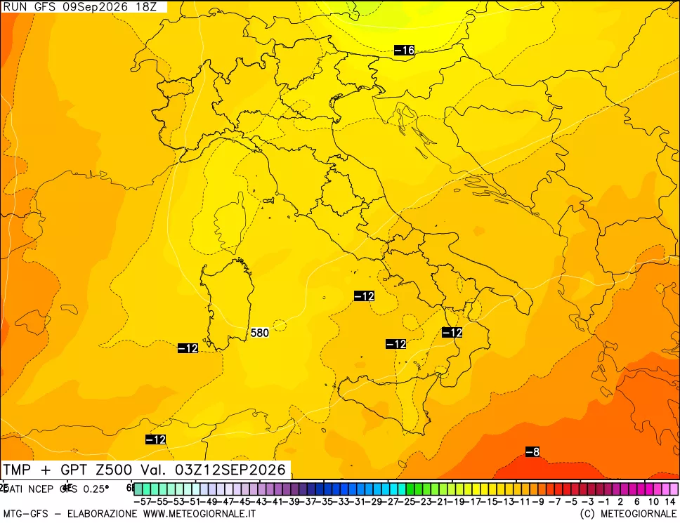 mappa 500 hPa Temp + GPT