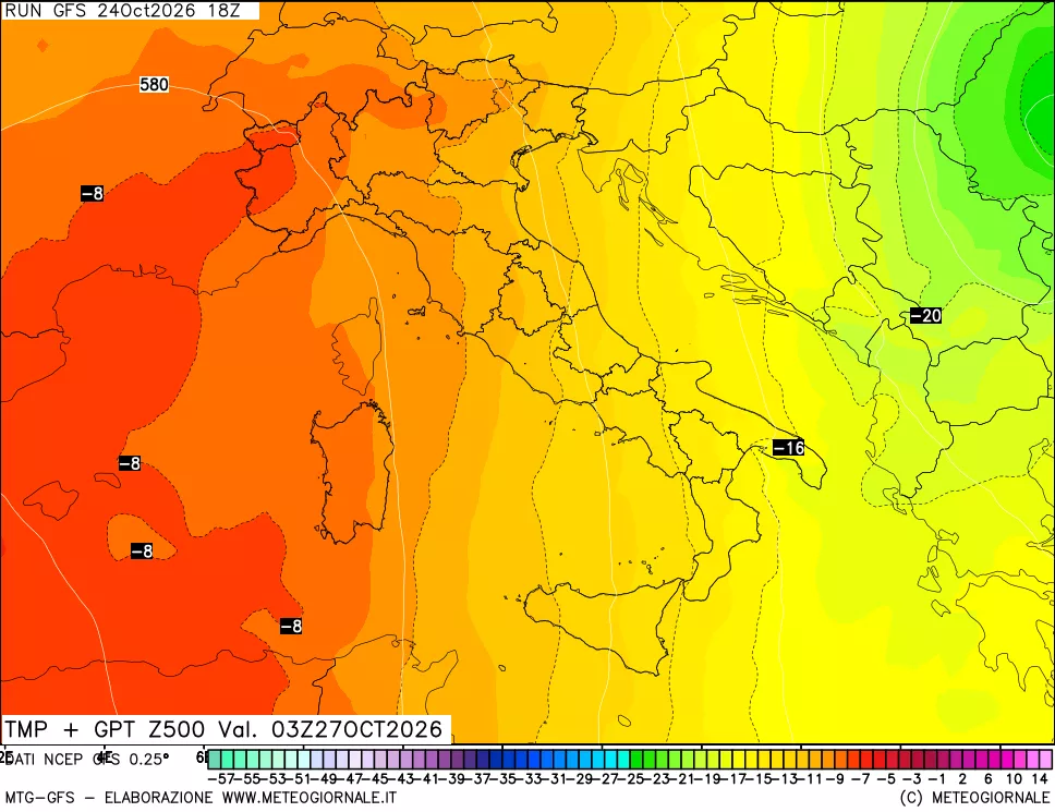 mappa 500 hPa Temp + GPT