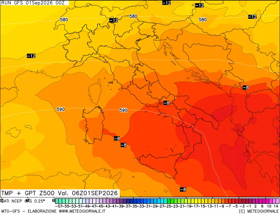 mappa 500 hPa Temp + GPT
