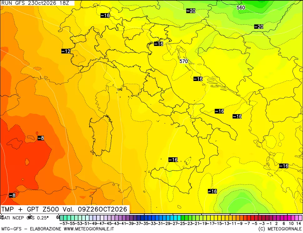 mappa 500 hPa Temp + GPT