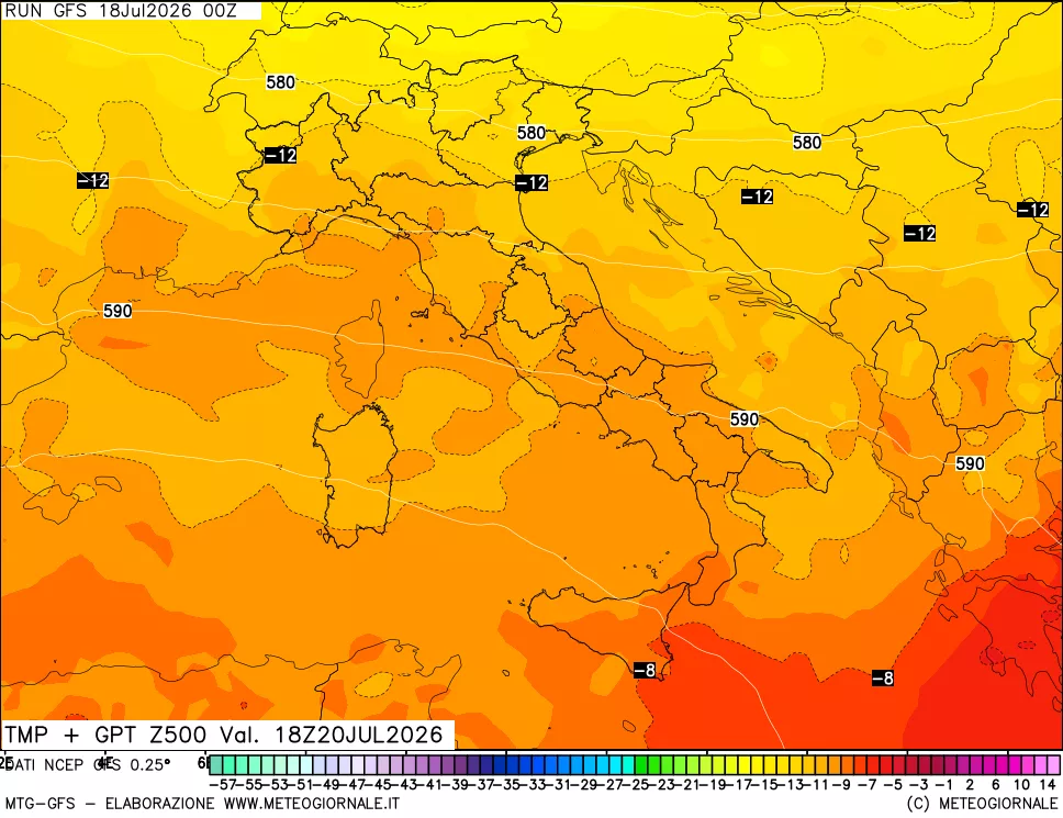 mappa 500 hPa Temp + GPT