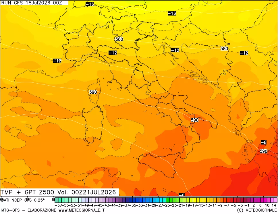 mappa 500 hPa Temp + GPT