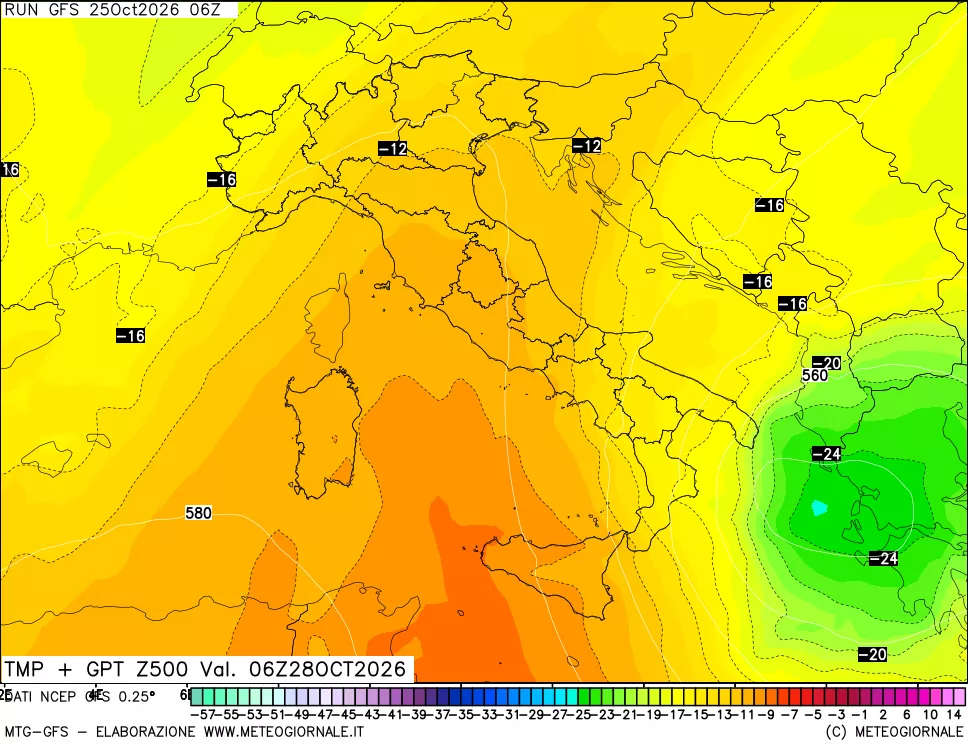 mappa 500 hPa Temp + GPT
