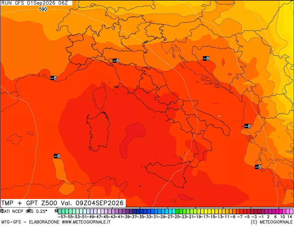 mappa 500 hPa Temp + GPT
