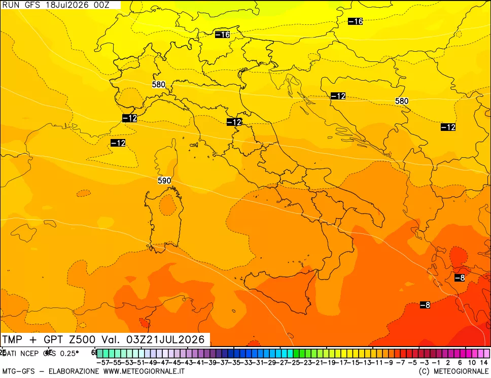 mappa 500 hPa Temp + GPT