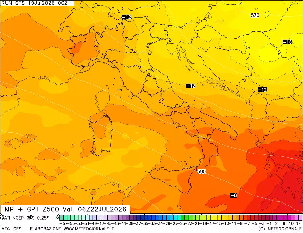 mappa 500 hPa Temp + GPT