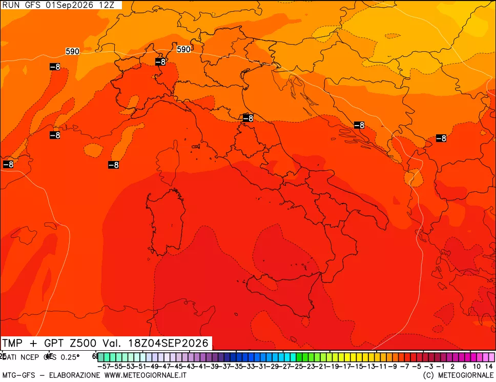 mappa 500 hPa Temp + GPT