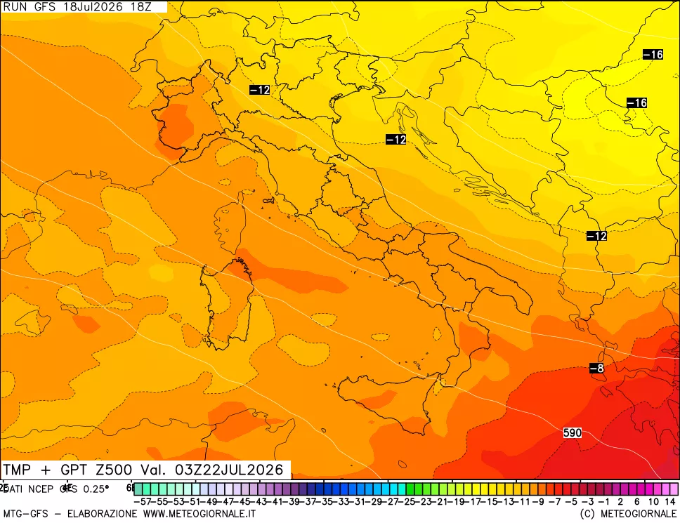 mappa 500 hPa Temp + GPT