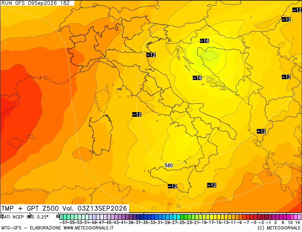 mappa 500 hPa Temp + GPT