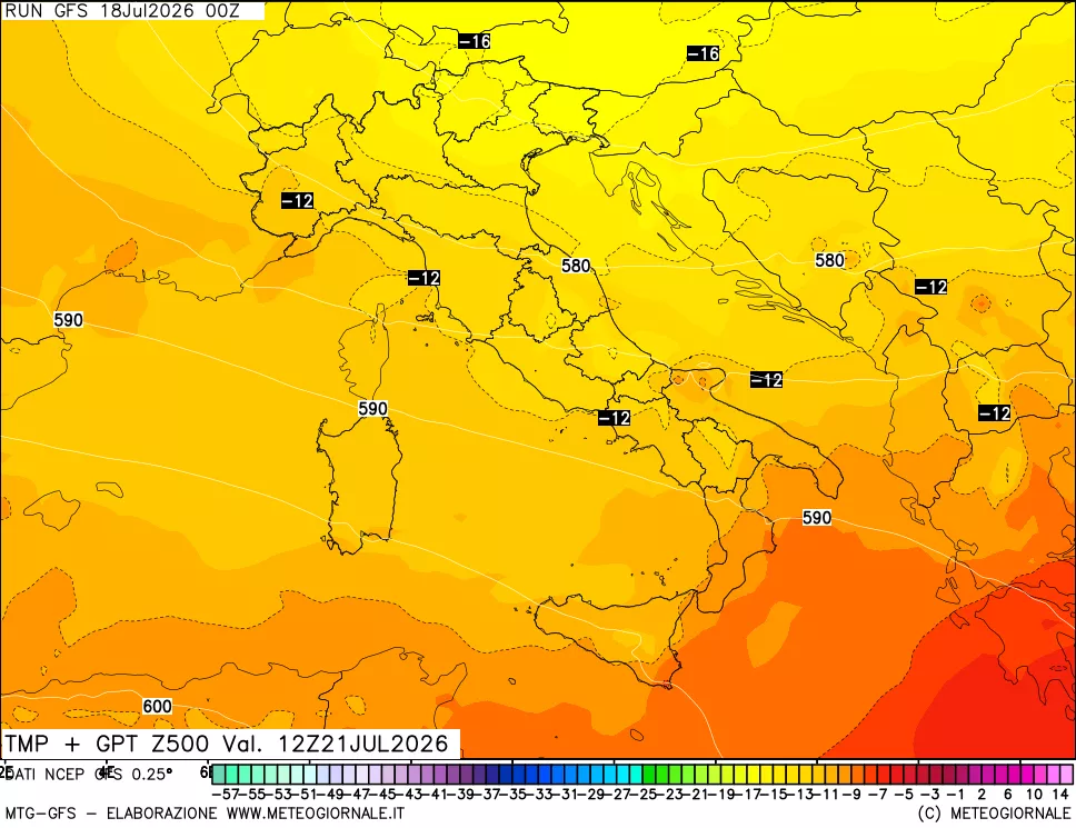 mappa 500 hPa Temp + GPT