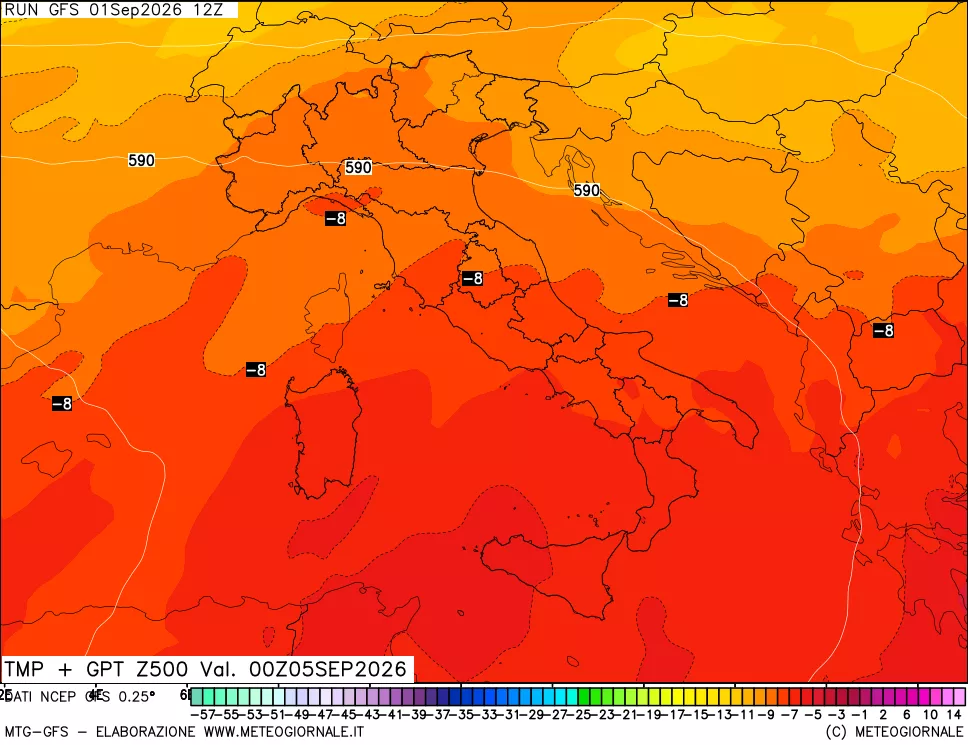 mappa 500 hPa Temp + GPT