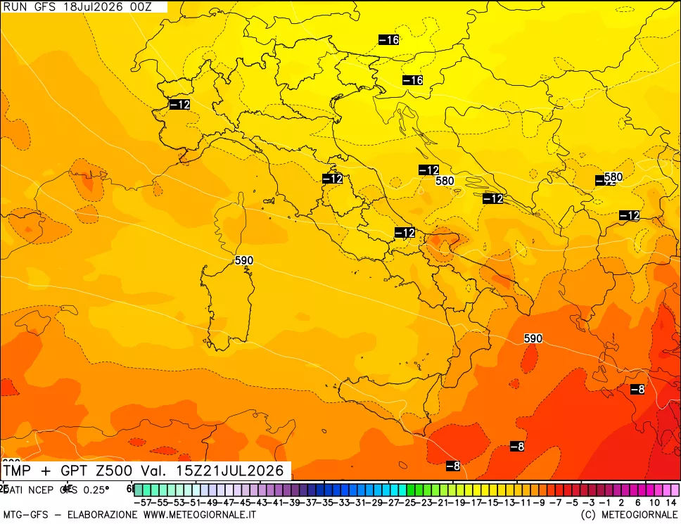 mappa 500 hPa Temp + GPT