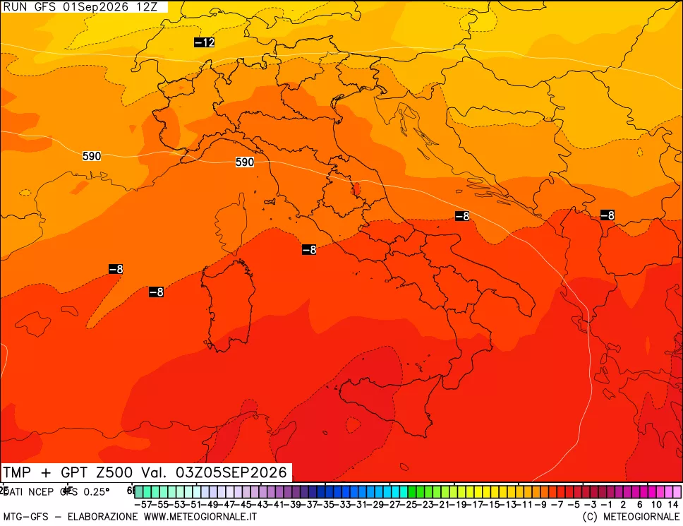 mappa 500 hPa Temp + GPT