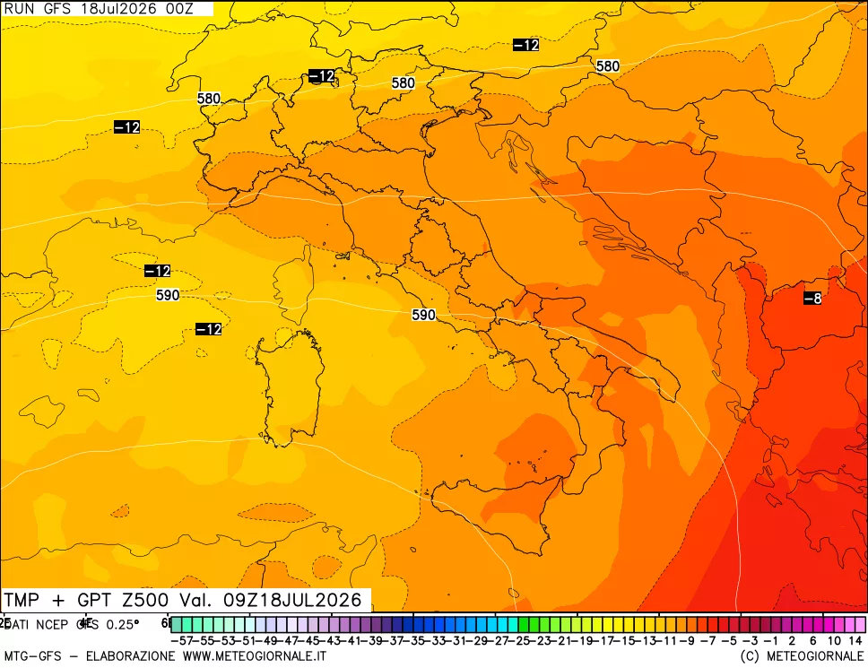 mappa 500 hPa Temp + GPT