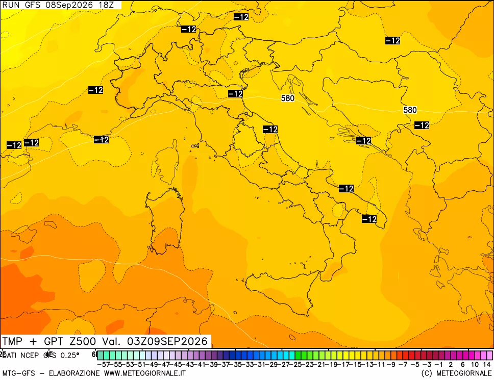 mappa 500 hPa Temp + GPT