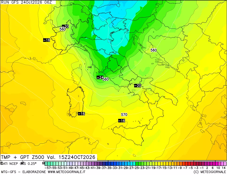 mappa 500 hPa Temp + GPT
