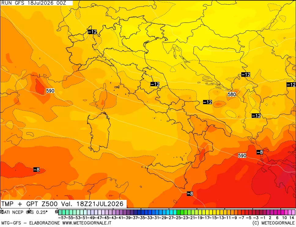 mappa 500 hPa Temp + GPT