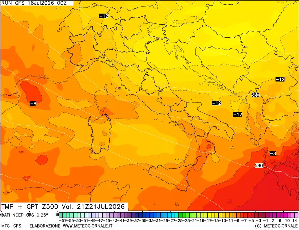 mappa 500 hPa Temp + GPT