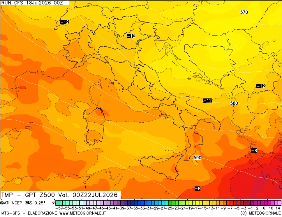 mappa 500 hPa Temp + GPT