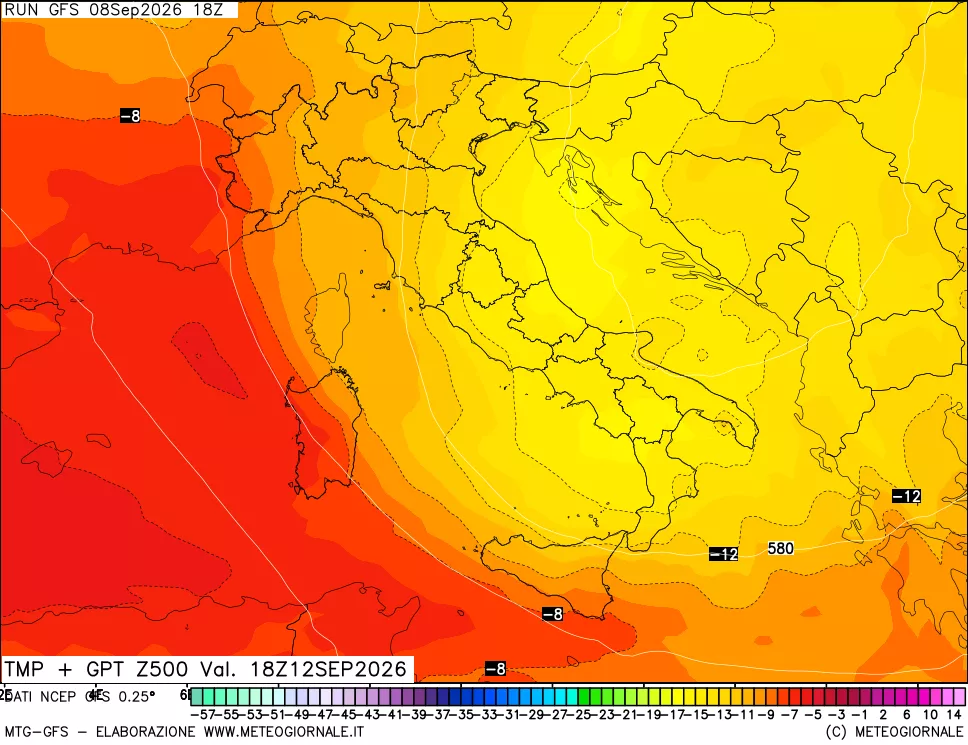 mappa 500 hPa Temp + GPT