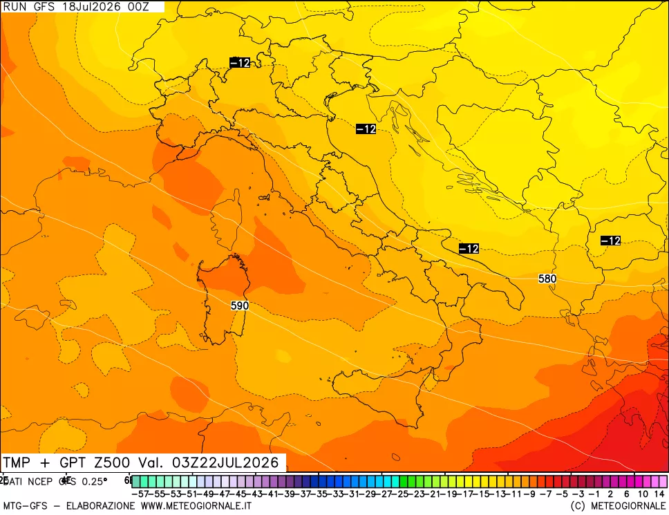mappa 500 hPa Temp + GPT