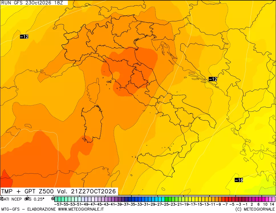 mappa 500 hPa Temp + GPT