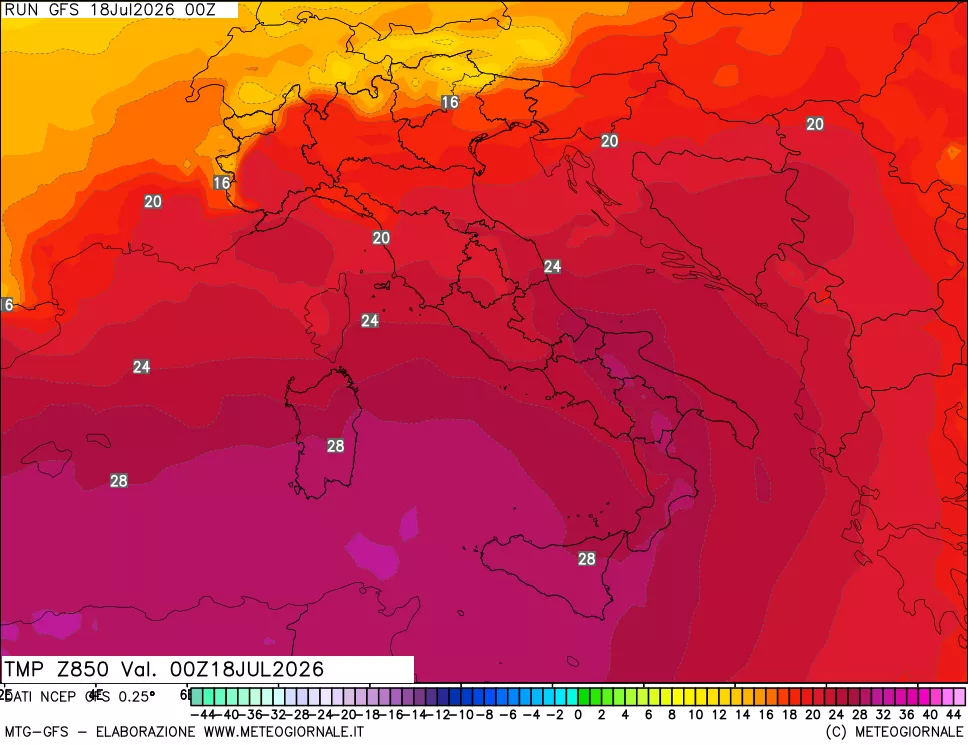 mappa 850 hPa Temp