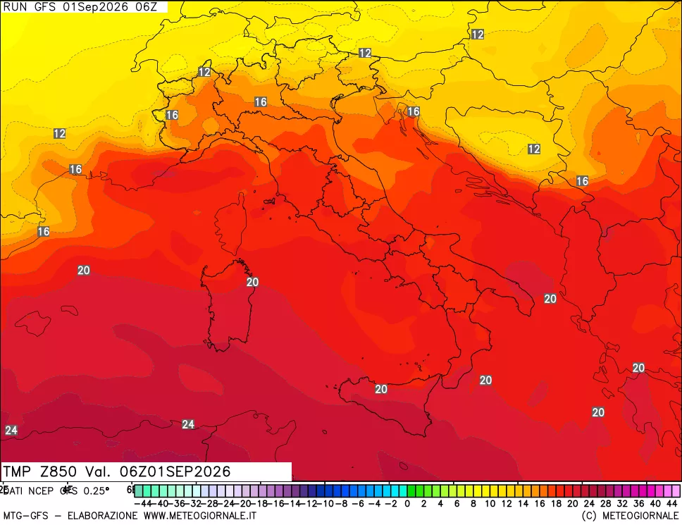 mappa 850 hPa Temp