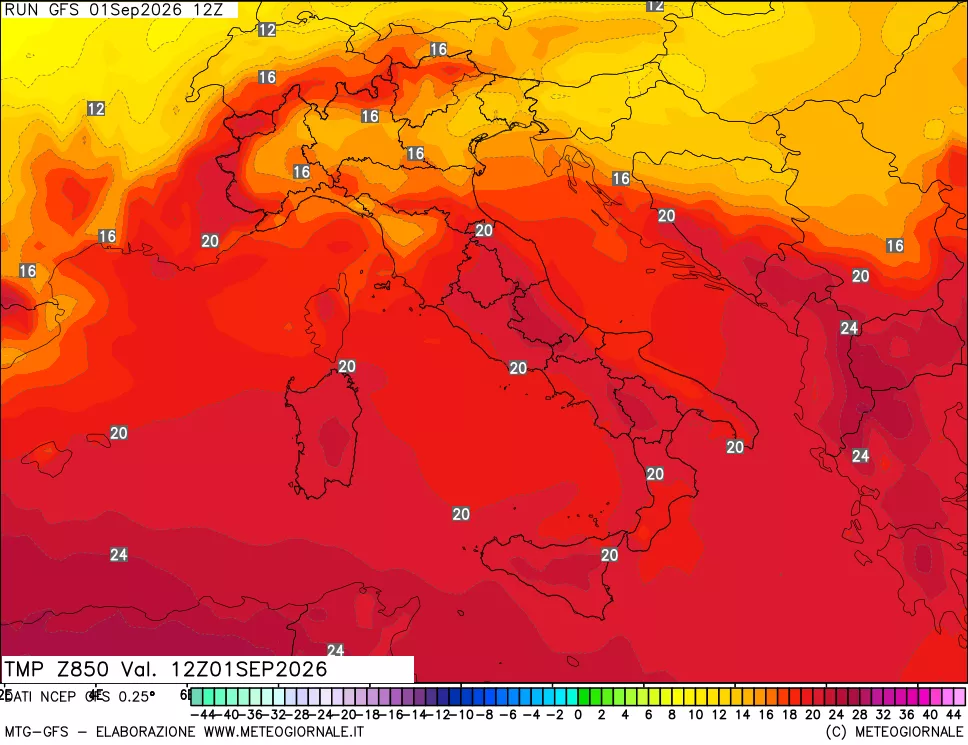 mappa 850 hPa Temp