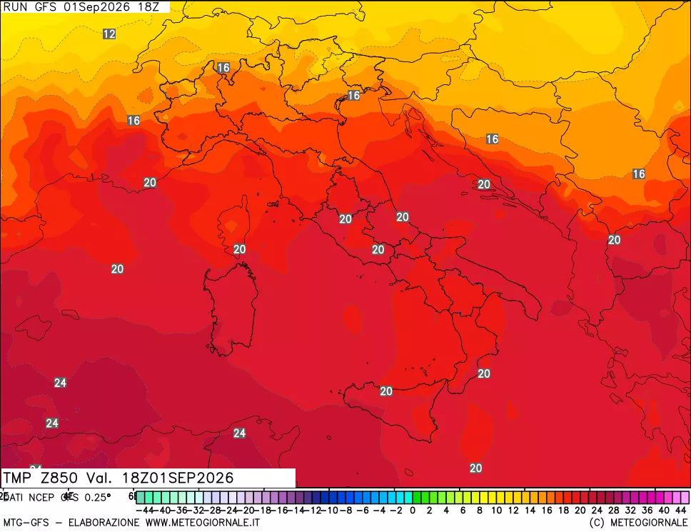mappa 850 hPa Temp