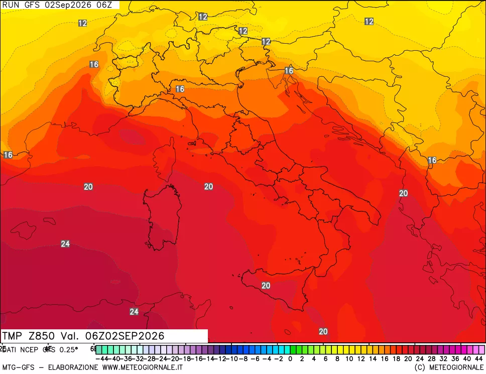 mappa 850 hPa Temp