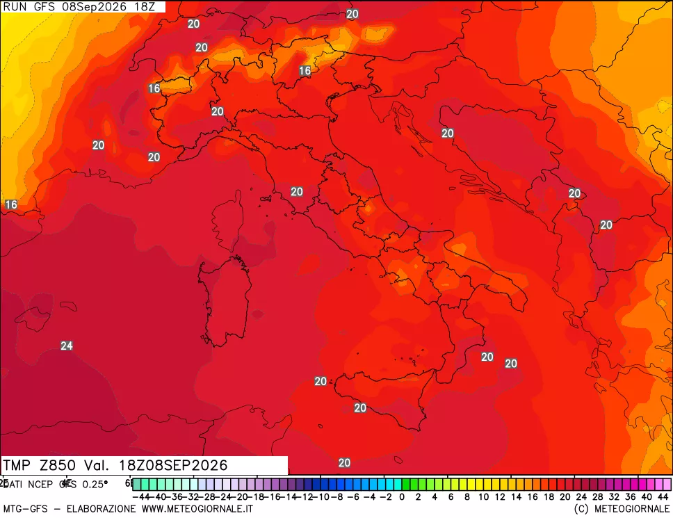 mappa 850 hPa Temp
