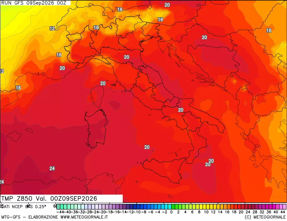 mappa 850 hPa Temp