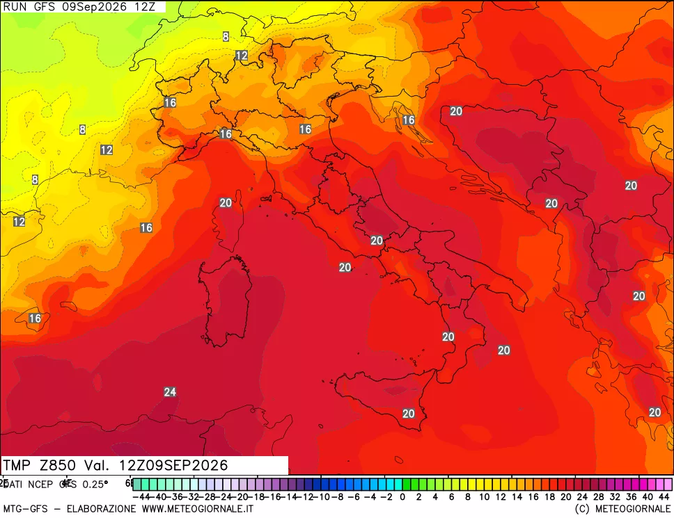 mappa 850 hPa Temp