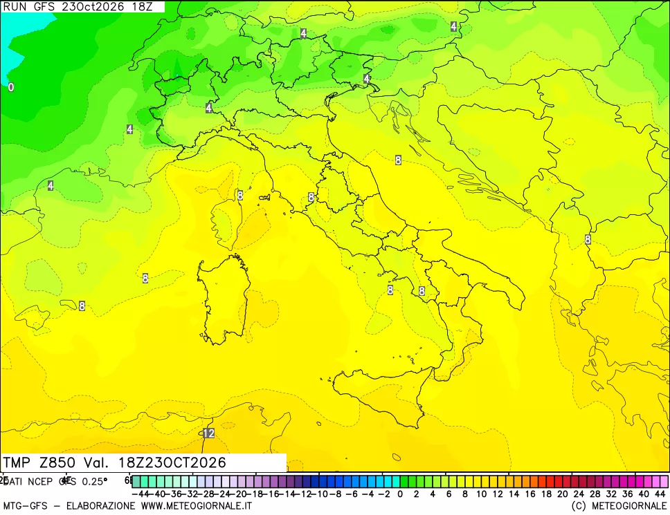mappa 850 hPa Temp