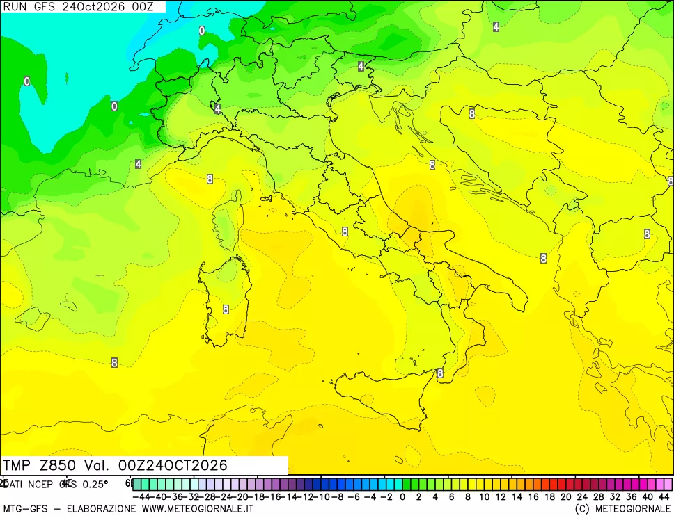 mappa 850 hPa Temp