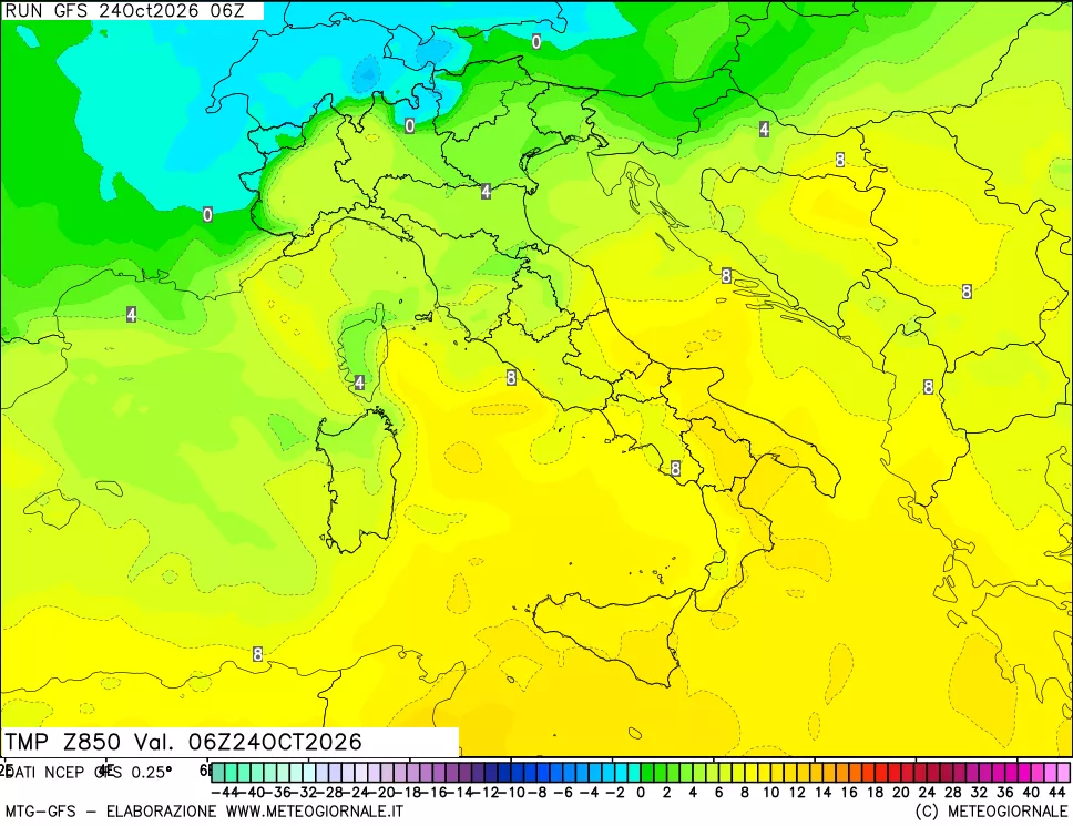 mappa 850 hPa Temp