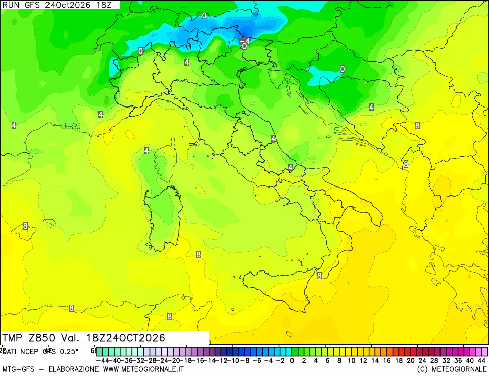 mappa 850 hPa Temp