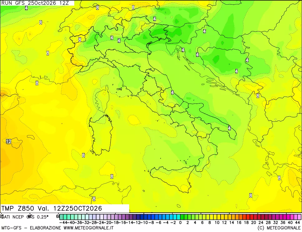 mappa 850 hPa Temp