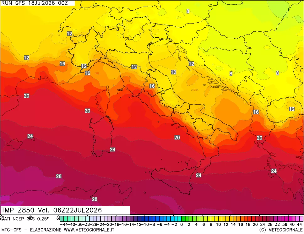 mappa 850 hPa Temp
