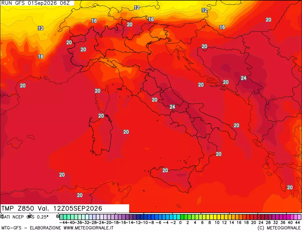 mappa 850 hPa Temp