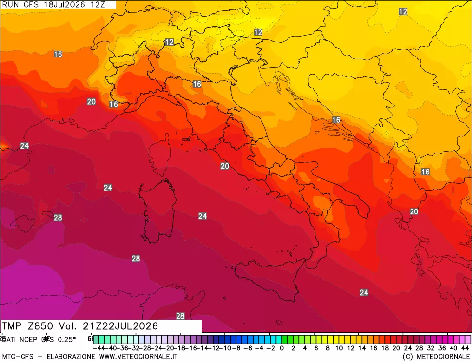 mappa 850 hPa Temp