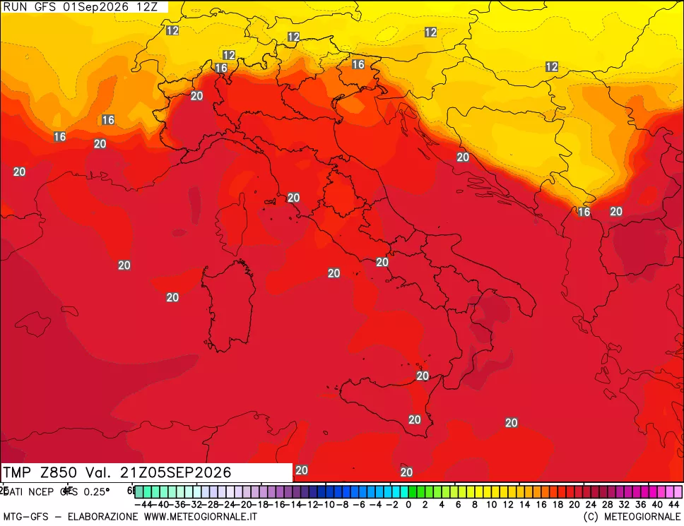 mappa 850 hPa Temp