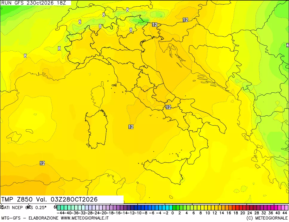 mappa 850 hPa Temp