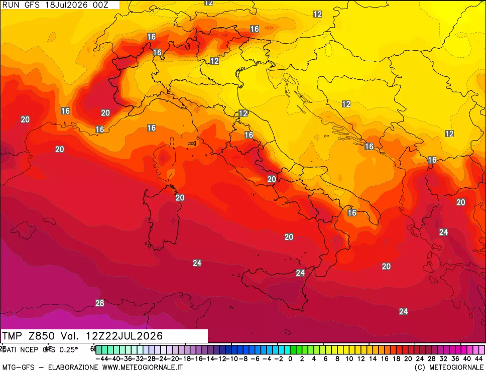 mappa 850 hPa Temp