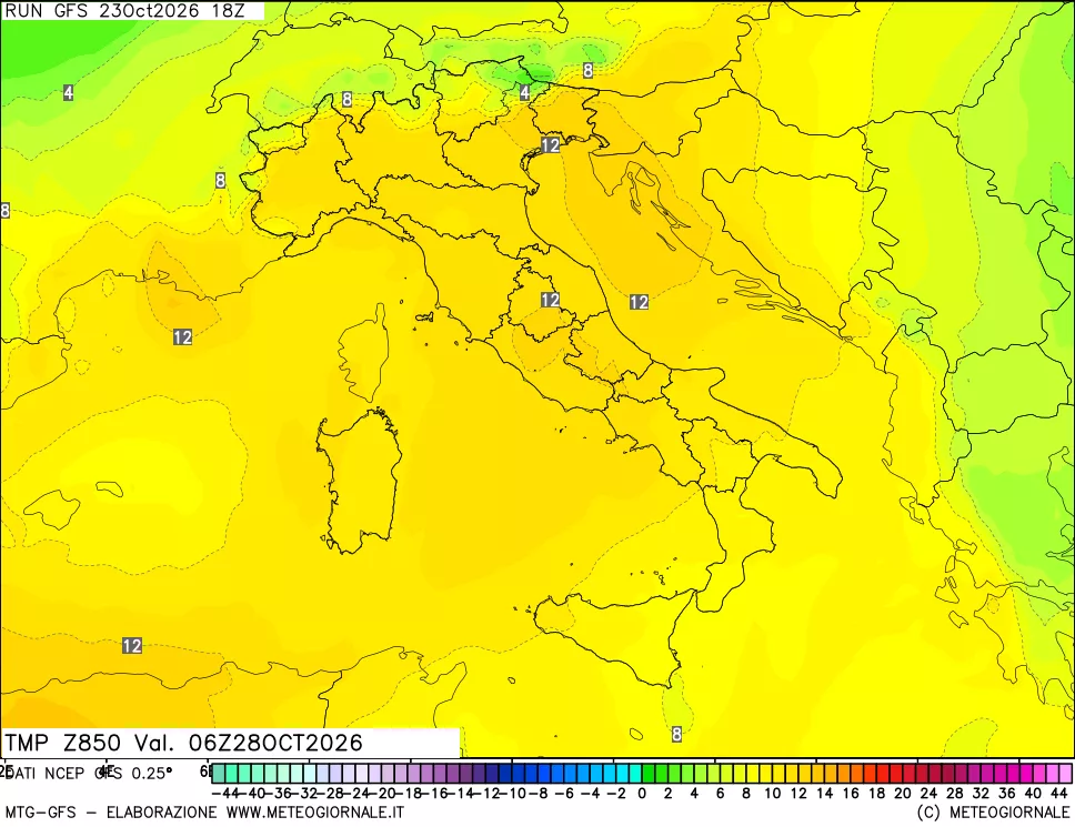 mappa 850 hPa Temp