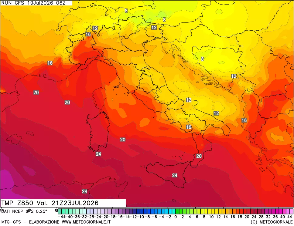 mappa 850 hPa Temp