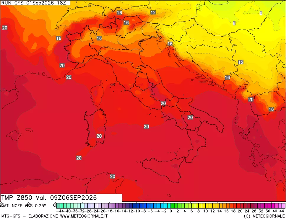 mappa 850 hPa Temp